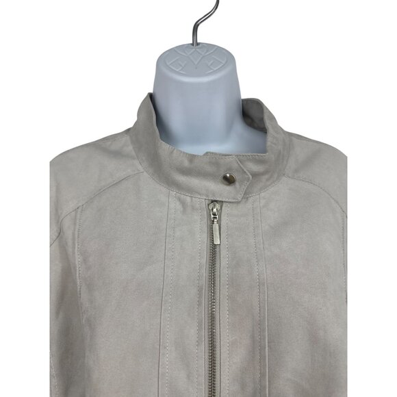 Susan Graver Faux Suede Zip-Up Jacket Beige With Stand Collar Women's Size 2X - Picture 2 of 8